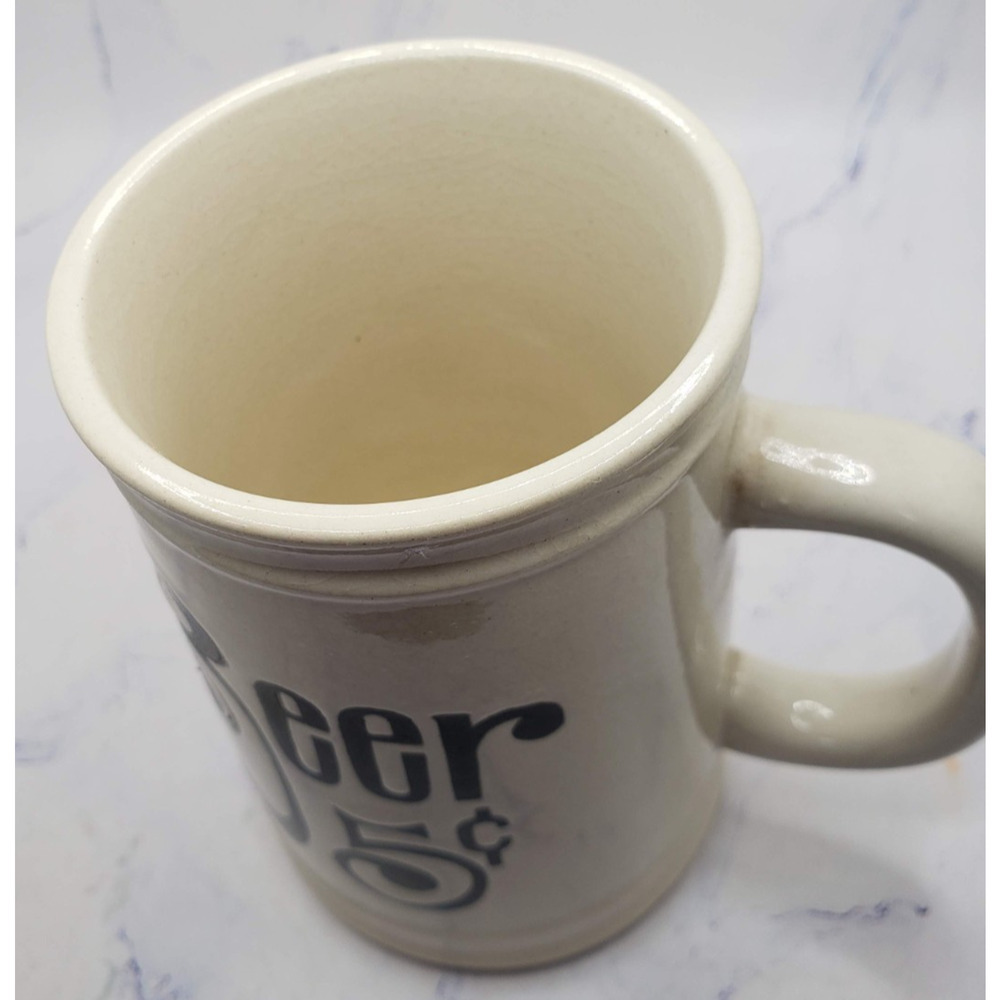 Black and Ivory Ceramic Porcelain Vintage 5 Cent Beer Mug - Picture 5 of 8